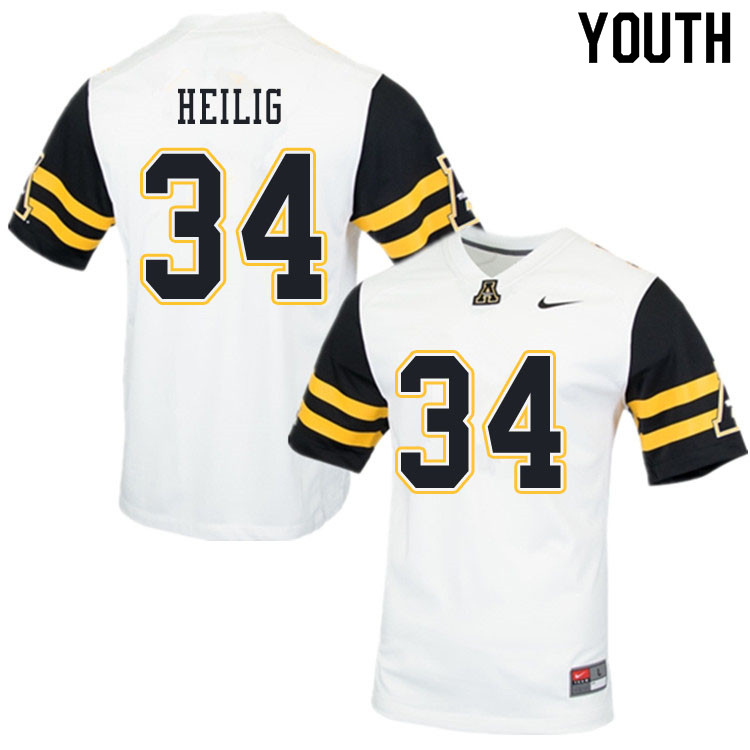 Youth #34 Jourdan Heilig Appalachian State Mountaineers College Football Jerseys Sale-White - Click Image to Close